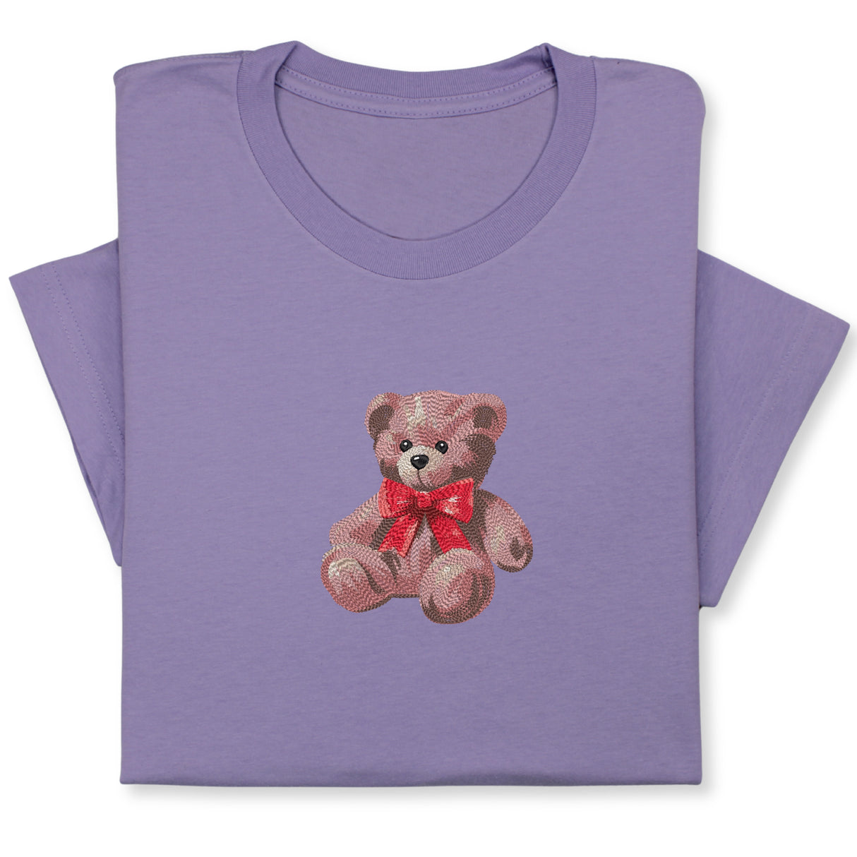 Cute Bear Embroidered T-Shirt, Cute Plush Toy Design, Red Bow Gift Shirt, Soft Aesthetic Tee for Her, Whimsical Embroidery, Cozy Outfit Idea