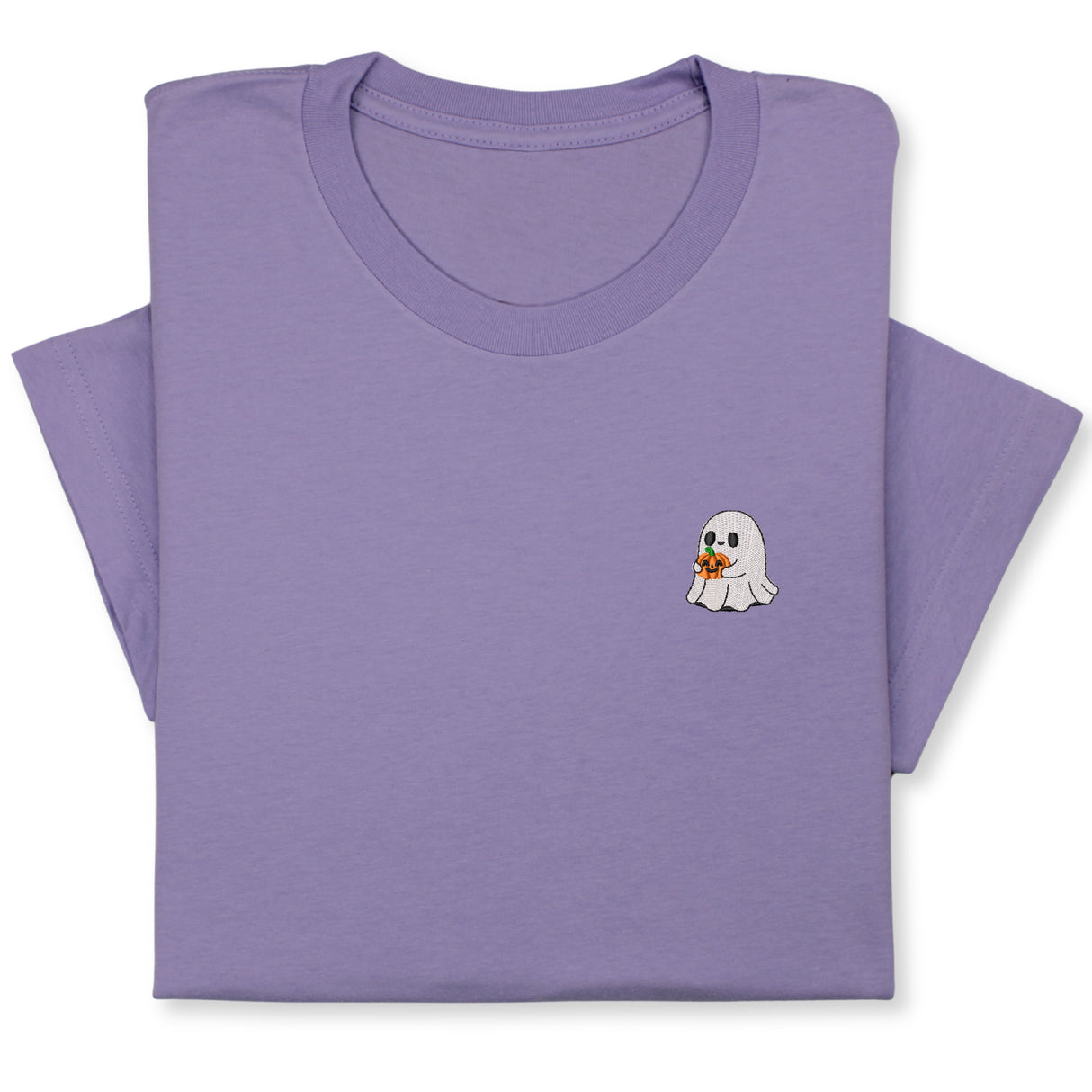 Halloween Ghost T-Shirt with Pumpkin, Cute Spooky Embroidered Tee for Fall & Halloween Season