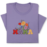 MAMA Floral Embroidered T-Shirt, Retro Flower Design Tee, Colorful Mother's Day Gift, Groovy Mom Shirt, Whimsical Botanical Aesthetic Outfit