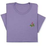 Christmas Bird Embroidered T-Shirt, Festive Robin Tee with Santa Hat, Cute Holiday Nature Shirt, Cozy Minimalist Xmas Gift for Bird Lovers