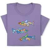 Colorful Fish Printed T-Shirt – Nautical Ocean Patchwork Tee, Sea Life Coastal Gift, Unique Marine-Inspired Beach Shirt, Unisex Summer Outfit