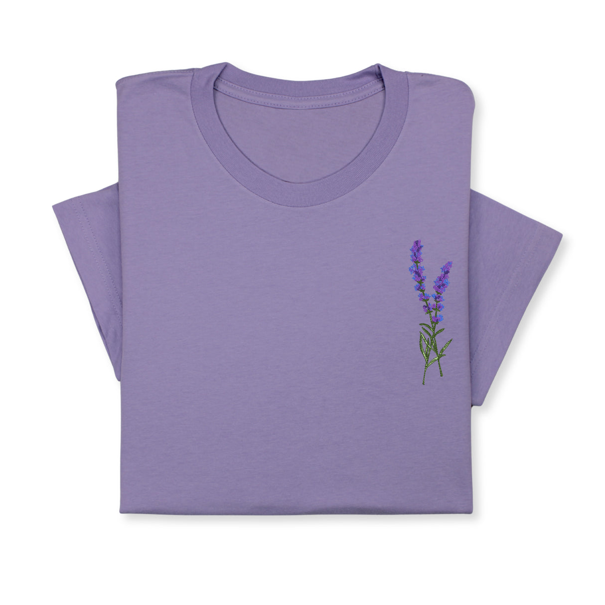 Lavender Embroidered T-Shirt, Minimalist Botanical Shirt, Floral Gift for Her, Nature Inspired Tee, Delicate Flower Embroidery