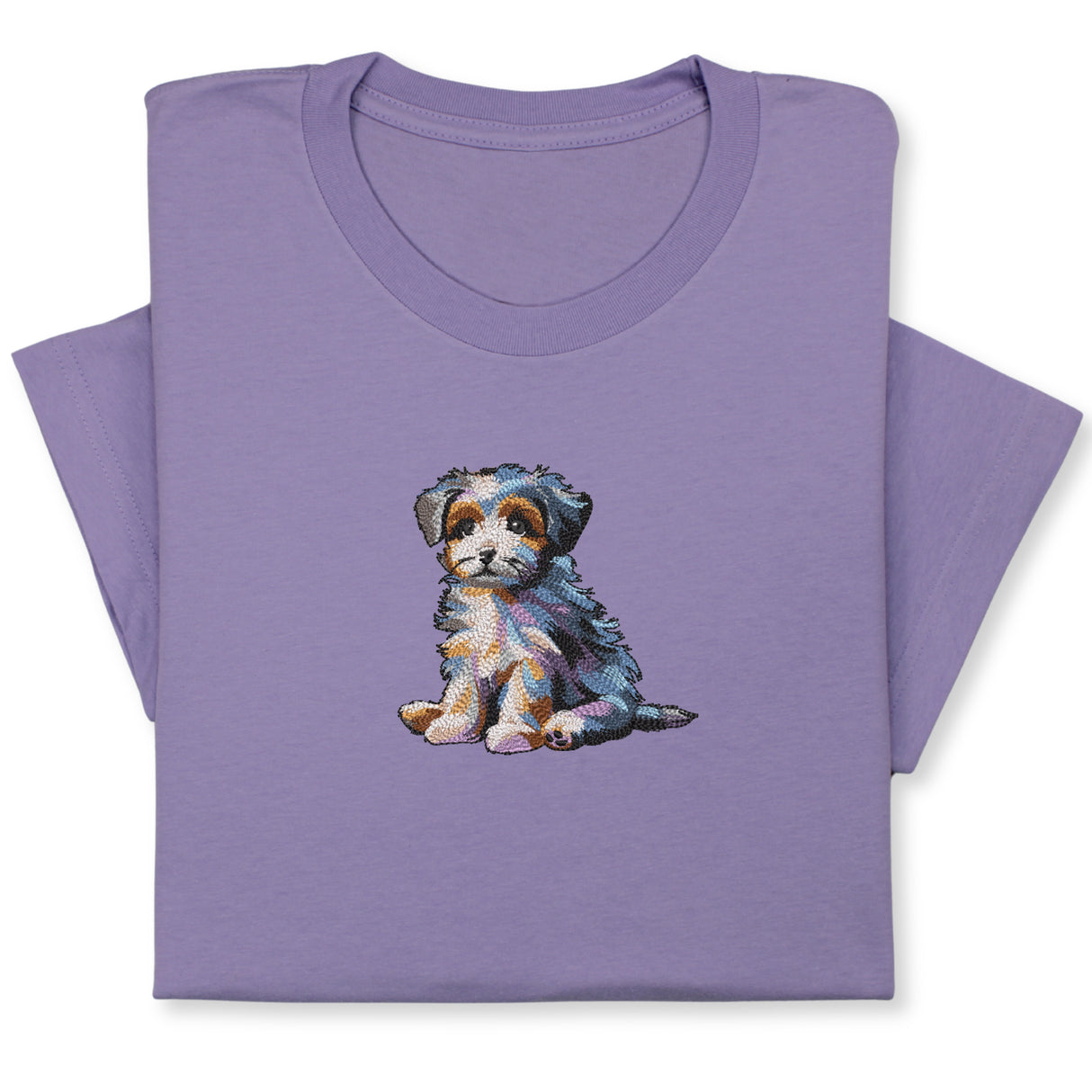 Cute Puppy Embroidered T-Shirt, Colorful Dog Lover Gift, Whimsical Pet Design Tee, Playful Animal Embroidery, Cozy Outfit for Dog