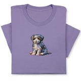 Cute Puppy Embroidered T-Shirt, Colorful Dog Lover Gift, Whimsical Pet Design Tee, Playful Animal Embroidery, Cozy Outfit for Dog