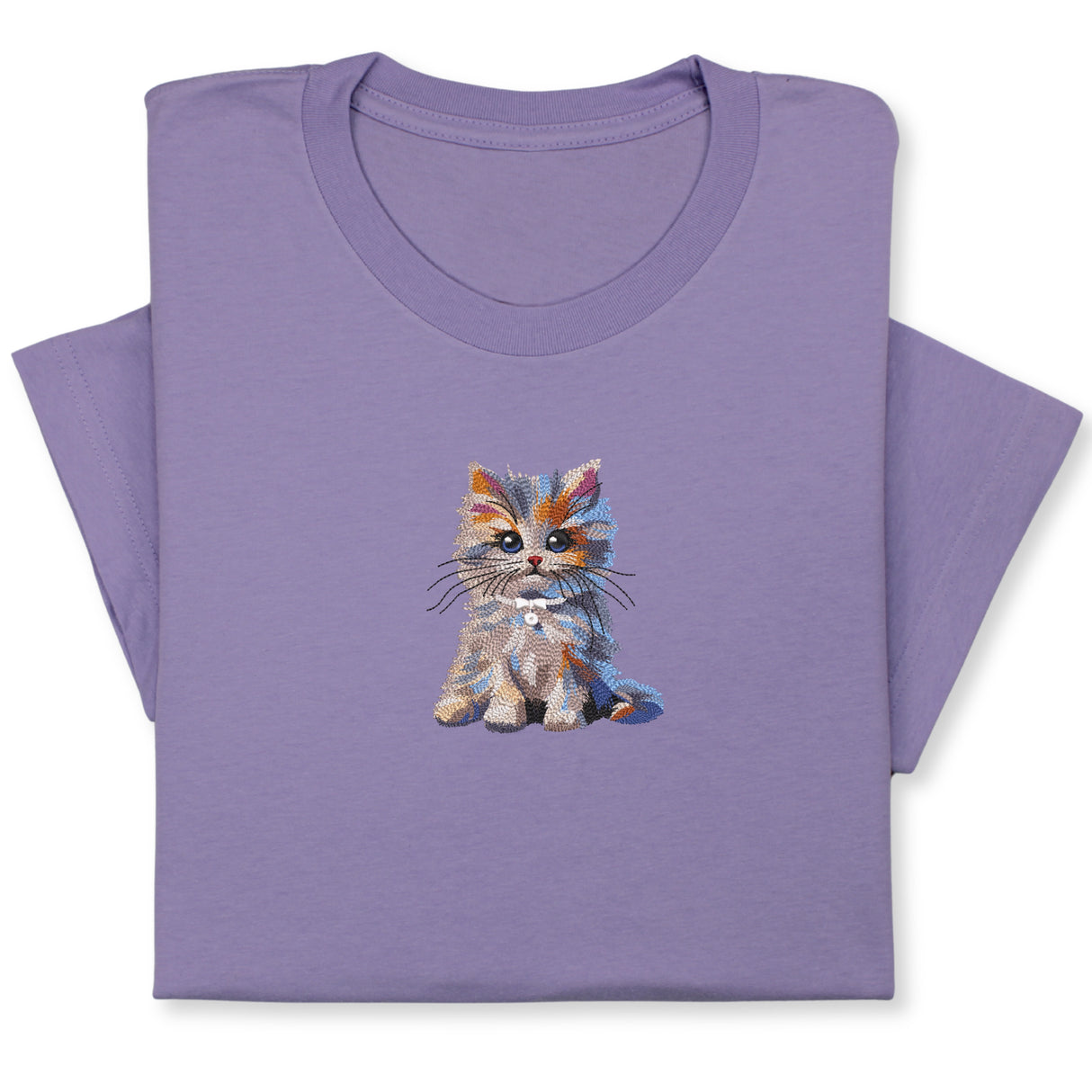 Cute Cat Embroidered T-Shirt, Colorful Kitty Design Tee, Whimsical Animal Lover Gift, Cozy Outfit, Furry Pet Embroidery for Cat Lovers