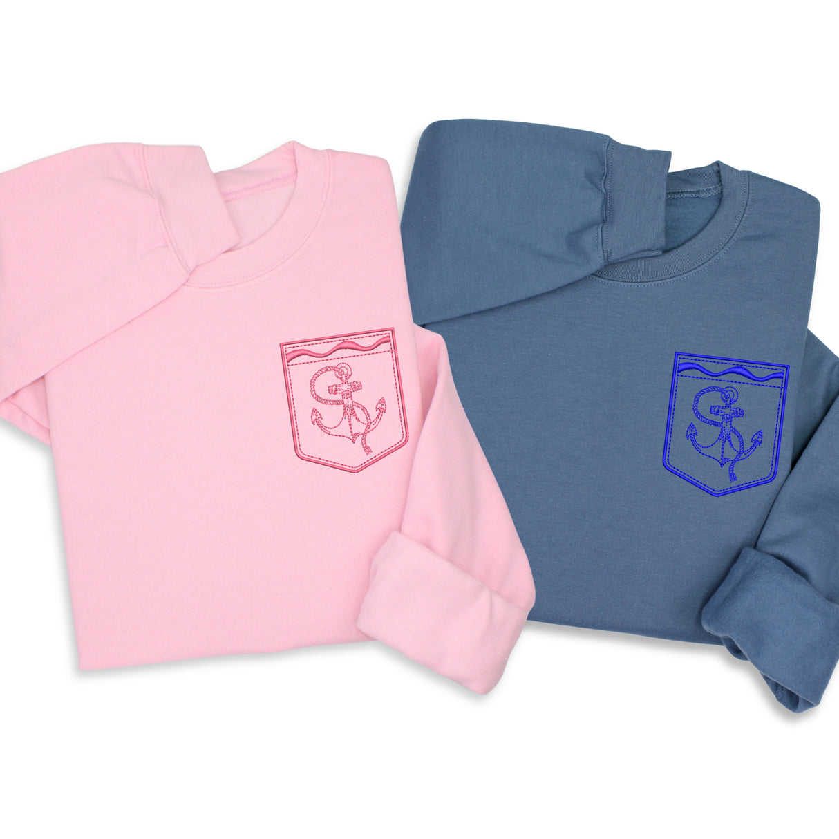 Anchor Embroidered Hoodie & Sweatshirt with Faux Pocket, Nautical Embroidery Pullover, Coastal Unisex Gift for Ocean & Sea Lovers