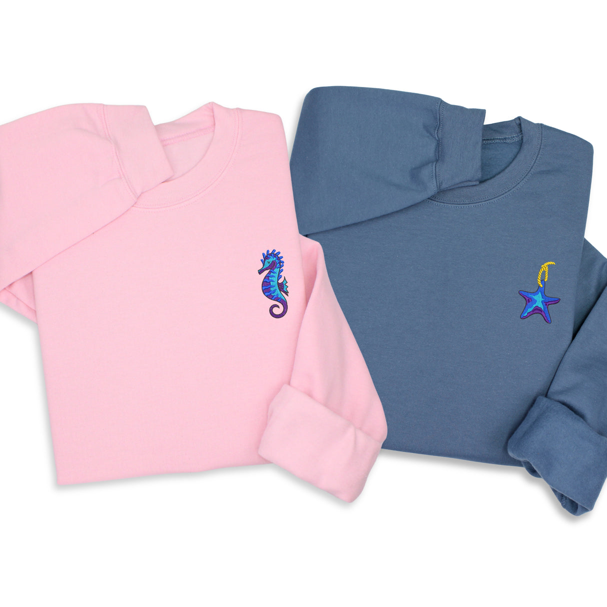 Ocean Life Embroidered Hoodie & Sweatshirt, Minimalist Marine Design, Coastal Aesthetic Pullover, Nautical Embroidery Unisex Gift