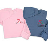 Custom Heart Stethoscope Embroidered Hoodie, Sweatshirt, 1/4 Zip - Personalized Medical Gift for Nurses & Doctors, Healthcare Apparel