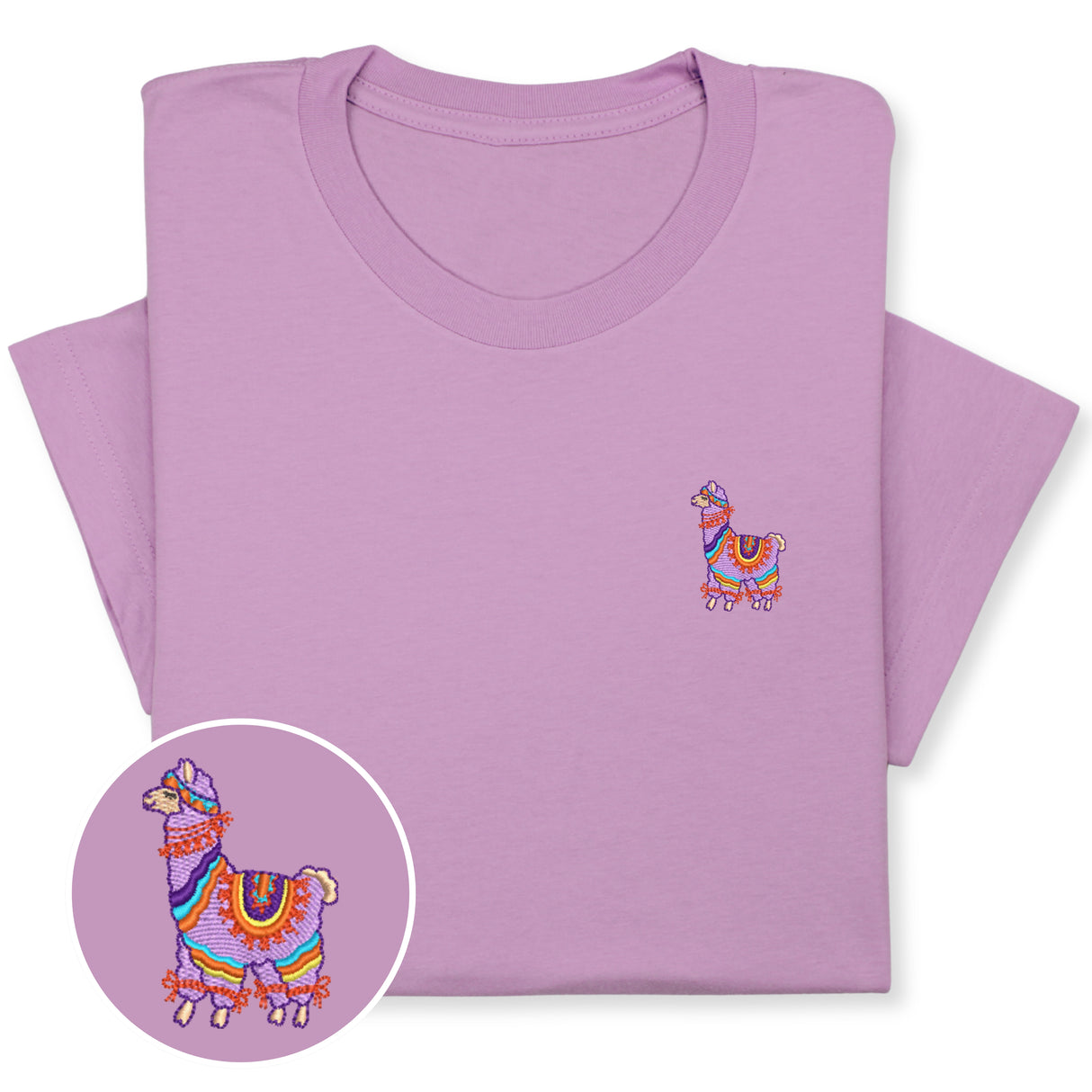 Colorful Llama Embroidered T-Shirt, Cute Alpaca Graphic Tee, Boho Animal Shirt, Fun Andean Wildlife Gift for Her & Him, Festival Style Top