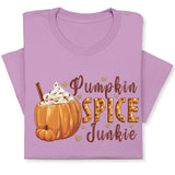 Pumpkin Spice Junkie Fall T-Shirt – Cute Autumn Latte Print, Cozy Pumpkin Drink Tee, Pumpkin Lover Gift, Thanksgiving Season Shirt