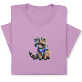 Colorful Raccoon Embroidered T-Shirt, Whimsical Animal Design Tee, Cute Pet Lover Gift, Fun Nature Inspired Shirt, Playful Bowtie Aesthetic