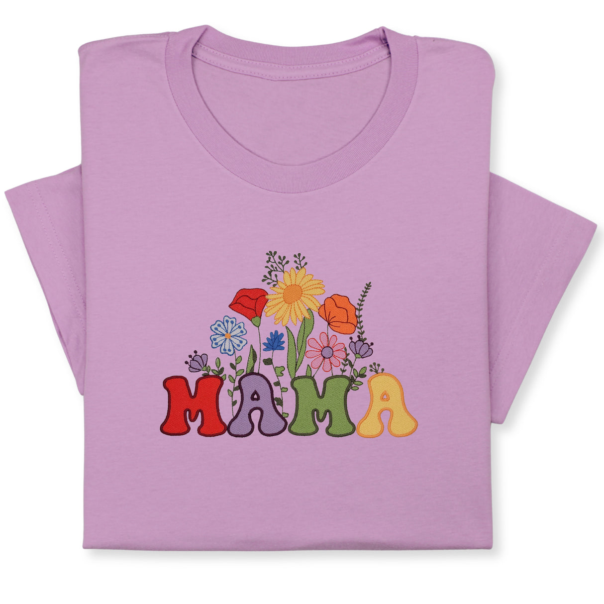 MAMA Floral Embroidered T-Shirt, Retro Flower Design Tee, Colorful Mother's Day Gift, Groovy Mom Shirt, Whimsical Botanical Aesthetic Outfit