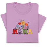 MAMA Floral Embroidered T-Shirt, Retro Flower Design Tee, Colorful Mother's Day Gift, Groovy Mom Shirt, Whimsical Botanical Aesthetic Outfit
