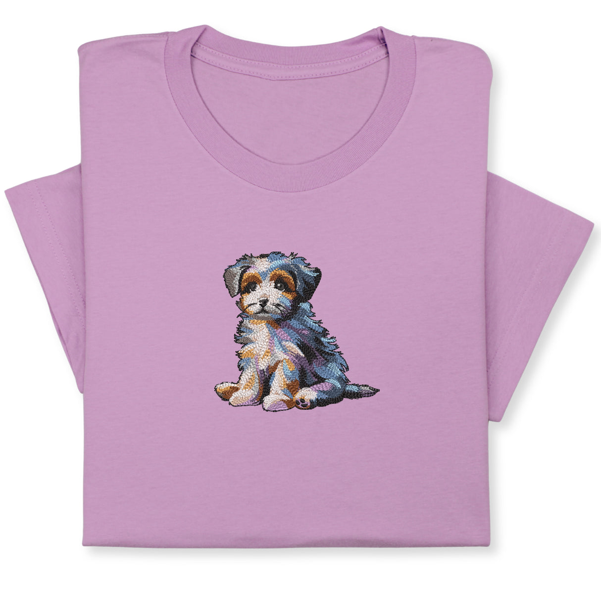 Cute Puppy Embroidered T-Shirt, Colorful Dog Lover Gift, Whimsical Pet Design Tee, Playful Animal Embroidery, Cozy Outfit for Dog