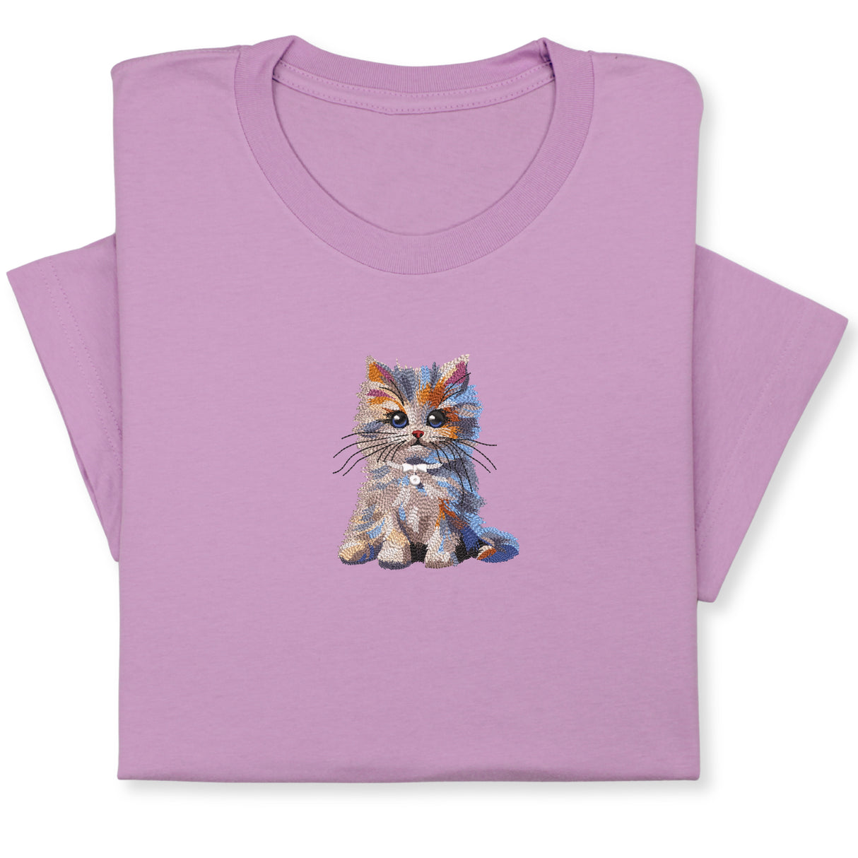Cute Cat Embroidered T-Shirt, Colorful Kitty Design Tee, Whimsical Animal Lover Gift, Cozy Outfit, Furry Pet Embroidery for Cat Lovers
