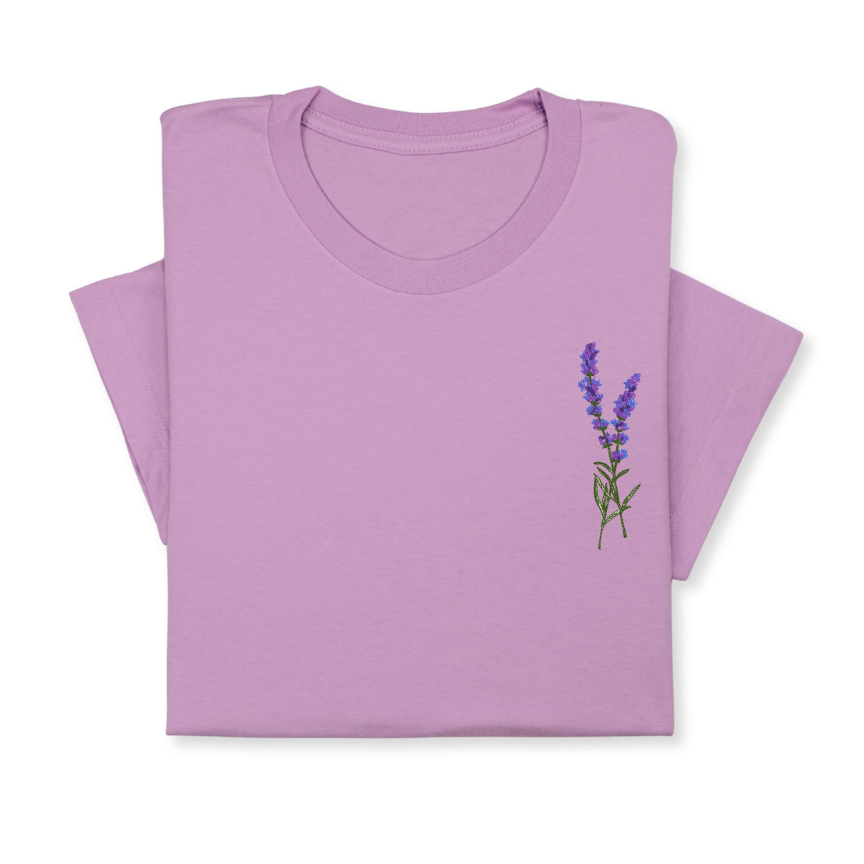 Lavender Embroidered T-Shirt, Minimalist Botanical Shirt, Floral Gift for Her, Nature Inspired Tee, Delicate Flower Embroidery