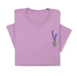 Lavender Embroidered T-Shirt, Minimalist Botanical Shirt, Floral Gift for Her, Nature Inspired Tee, Delicate Flower Embroidery