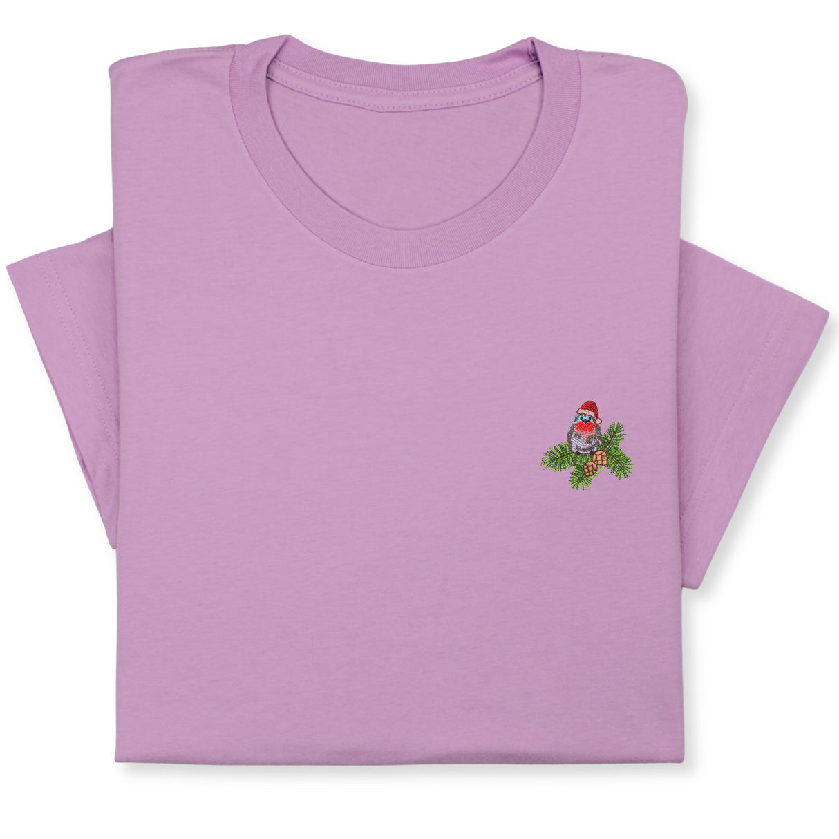 Christmas Bird Embroidered T-Shirt, Festive Robin Tee with Santa Hat, Cute Holiday Nature Shirt, Cozy Minimalist Xmas Gift for Bird Lovers