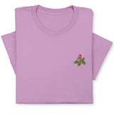 Christmas Bird Embroidered T-Shirt, Festive Robin Tee with Santa Hat, Cute Holiday Nature Shirt, Cozy Minimalist Xmas Gift for Bird Lovers