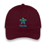Florida Turtle Embroidered Hat, Sea Life Beach Cap, Unisex Coastal Gift, Vacation Souvenir Baseball Hat, Nature-Inspired Design