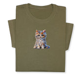 Cute Cat Embroidered T-Shirt, Colorful Kitty Design Tee, Whimsical Animal Lover Gift, Cozy Outfit, Furry Pet Embroidery for Cat Lovers