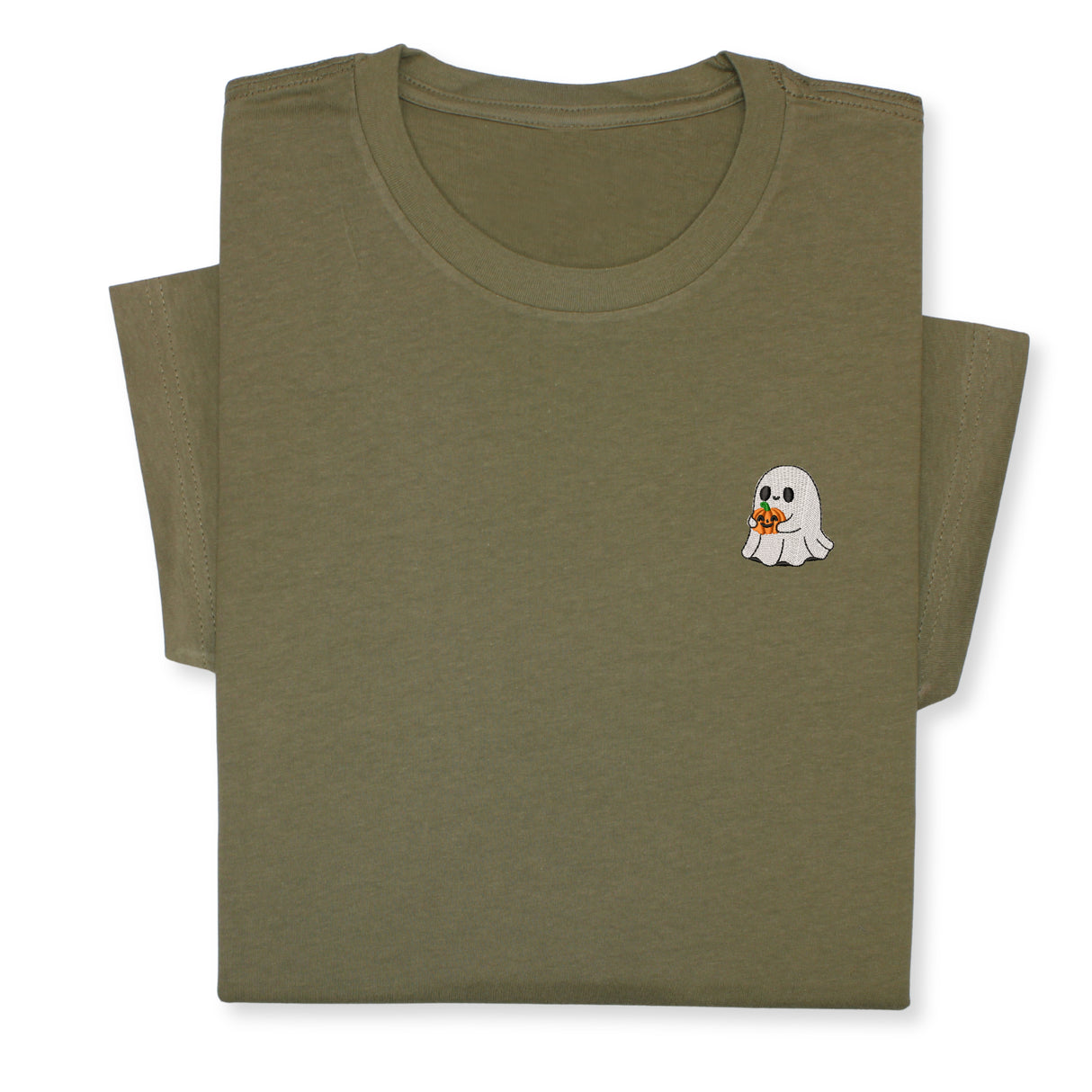 Halloween Ghost T-Shirt with Pumpkin, Cute Spooky Embroidered Tee for Fall & Halloween Season