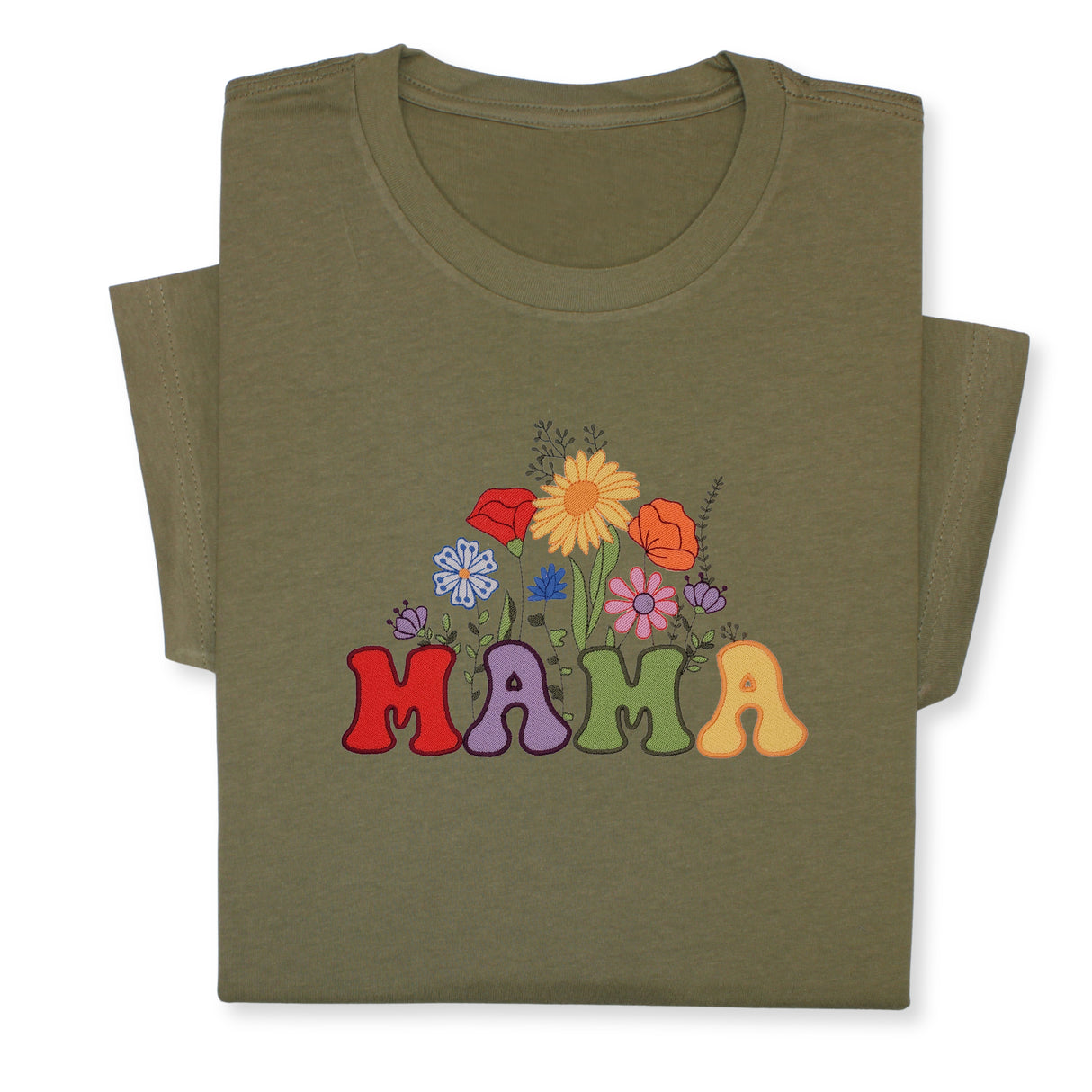 MAMA Floral Embroidered T-Shirt, Retro Flower Design Tee, Colorful Mother's Day Gift, Groovy Mom Shirt, Whimsical Botanical Aesthetic Outfit