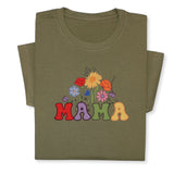 MAMA Floral Embroidered T-Shirt, Retro Flower Design Tee, Colorful Mother's Day Gift, Groovy Mom Shirt, Whimsical Botanical Aesthetic Outfit