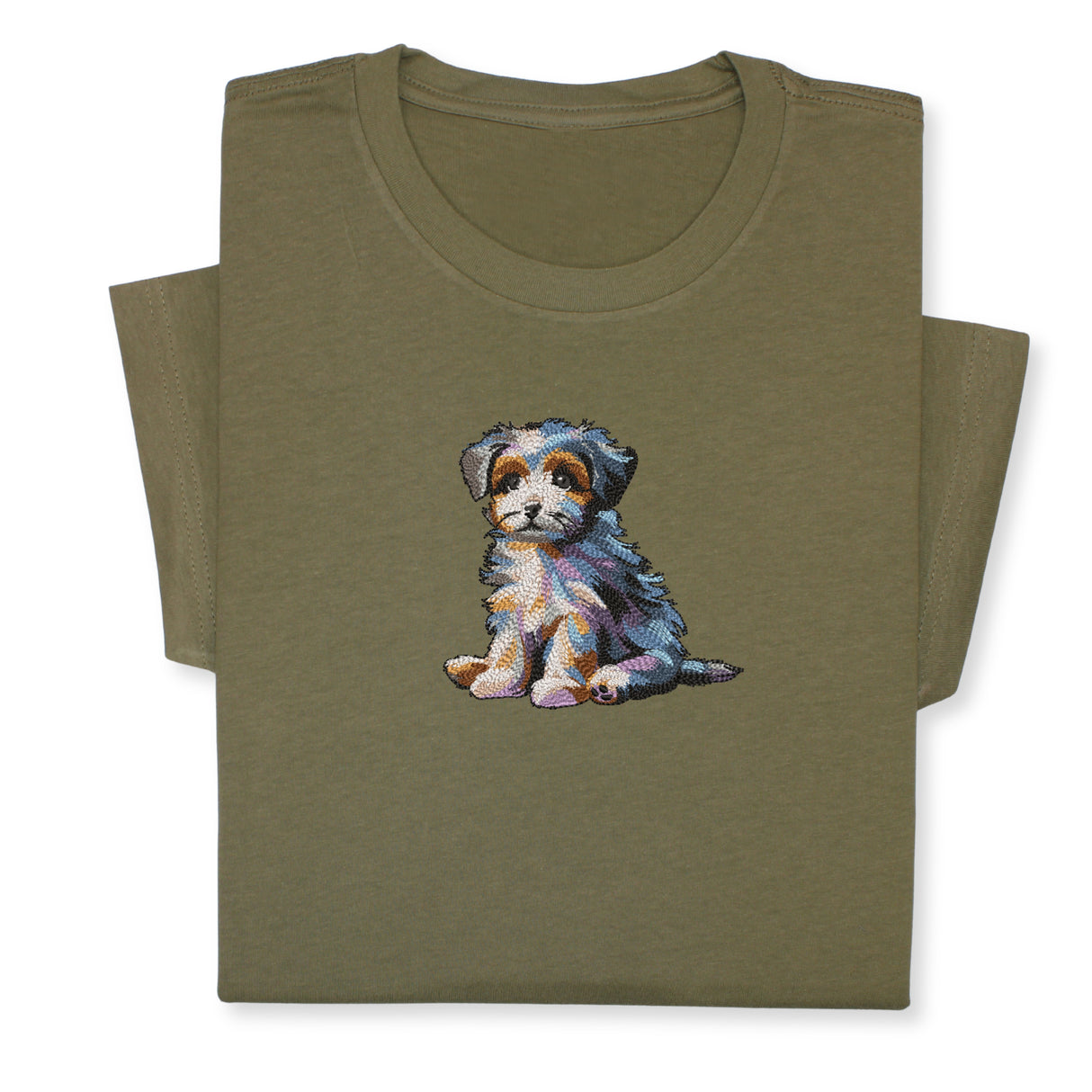 Cute Puppy Embroidered T-Shirt, Colorful Dog Lover Gift, Whimsical Pet Design Tee, Playful Animal Embroidery, Cozy Outfit for Dog