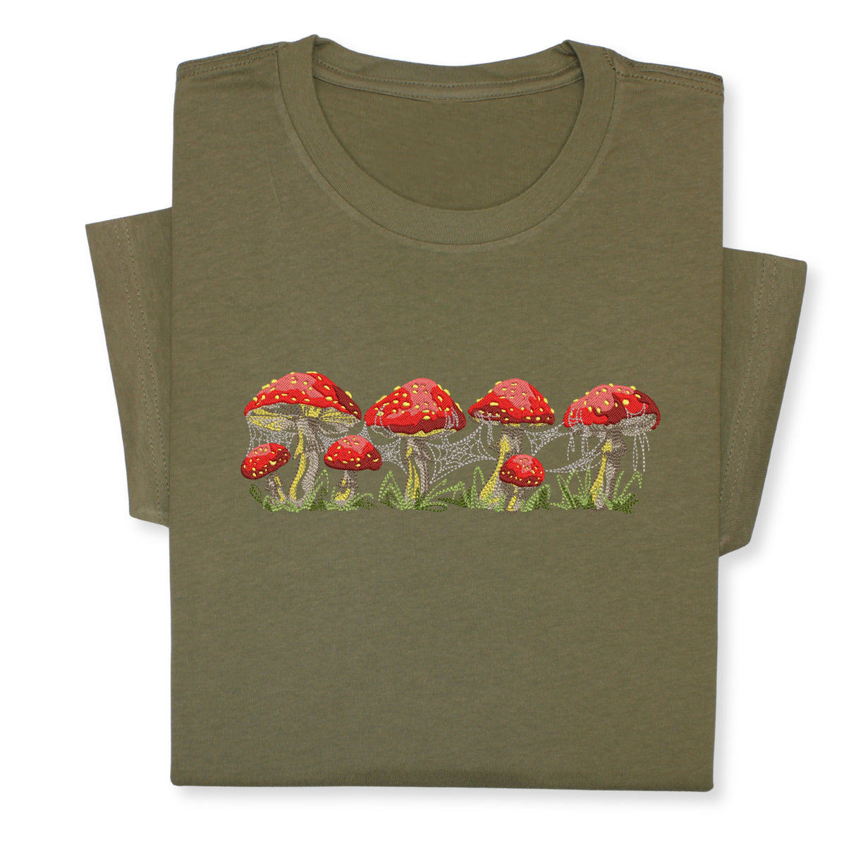 Red Mushrooms Embroidered T-Shirt, Whimsical Amanita Design, Unique Nature-Inspired Tee, Perfect Gift for Mushroom Lovers!