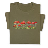 Red Mushrooms Embroidered T-Shirt, Whimsical Amanita Design, Unique Nature-Inspired Tee, Perfect Gift for Mushroom Lovers!