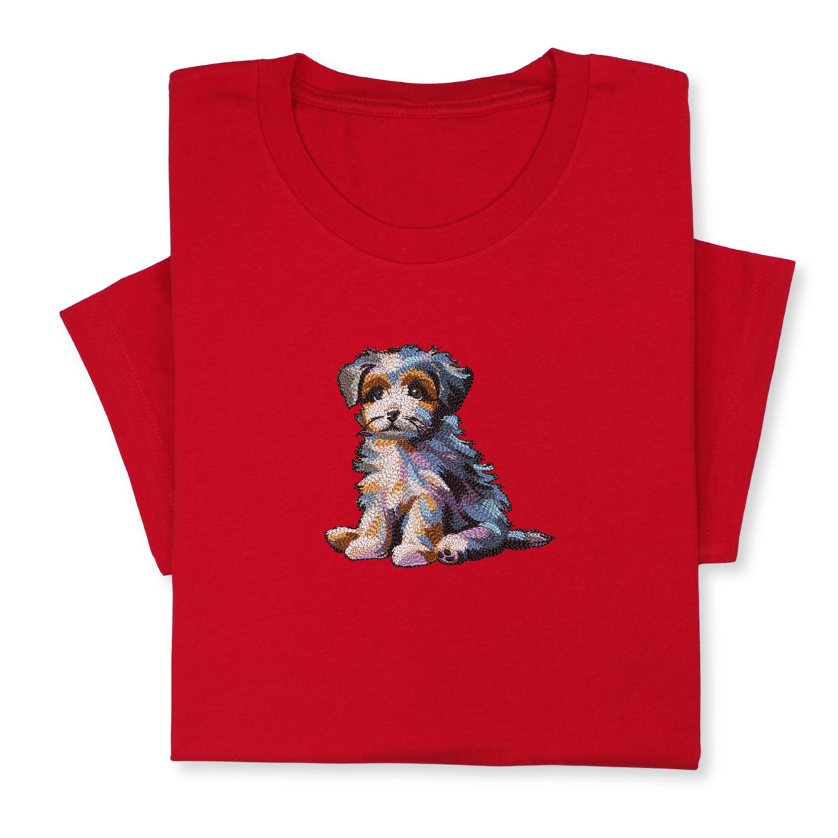 Cute Puppy Embroidered T-Shirt, Colorful Dog Lover Gift, Whimsical Pet Design Tee, Playful Animal Embroidery, Cozy Outfit for Dog