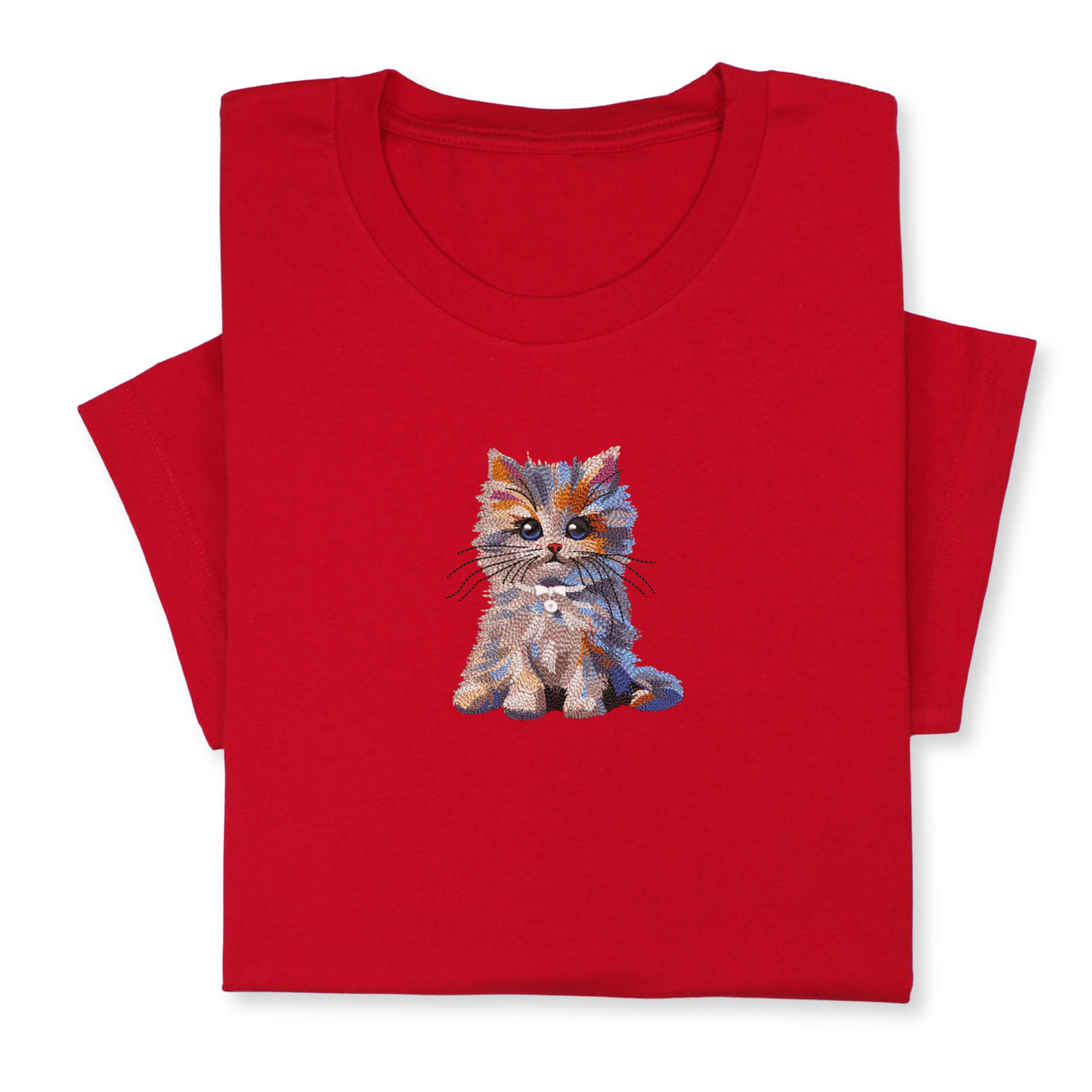Cute Cat Embroidered T-Shirt, Colorful Kitty Design Tee, Whimsical Animal Lover Gift, Cozy Outfit, Furry Pet Embroidery for Cat Lovers