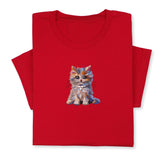 Cute Cat Embroidered T-Shirt, Colorful Kitty Design Tee, Whimsical Animal Lover Gift, Cozy Outfit, Furry Pet Embroidery for Cat Lovers