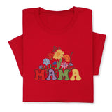 MAMA Floral Embroidered T-Shirt, Retro Flower Design Tee, Colorful Mother's Day Gift, Groovy Mom Shirt, Whimsical Botanical Aesthetic Outfit
