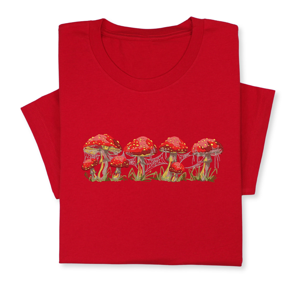 Red Mushrooms Embroidered T-Shirt, Whimsical Amanita Design, Unique Nature-Inspired Tee, Perfect Gift for Mushroom Lovers!