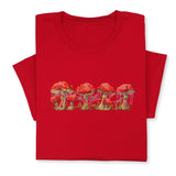 Red Mushrooms Embroidered T-Shirt, Whimsical Amanita Design, Unique Nature-Inspired Tee, Perfect Gift for Mushroom Lovers!