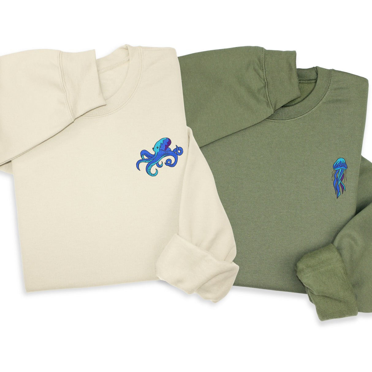 Ocean Life Embroidered Hoodie & Sweatshirt, Minimalist Marine Design, Coastal Aesthetic Pullover, Nautical Embroidery Unisex Gift