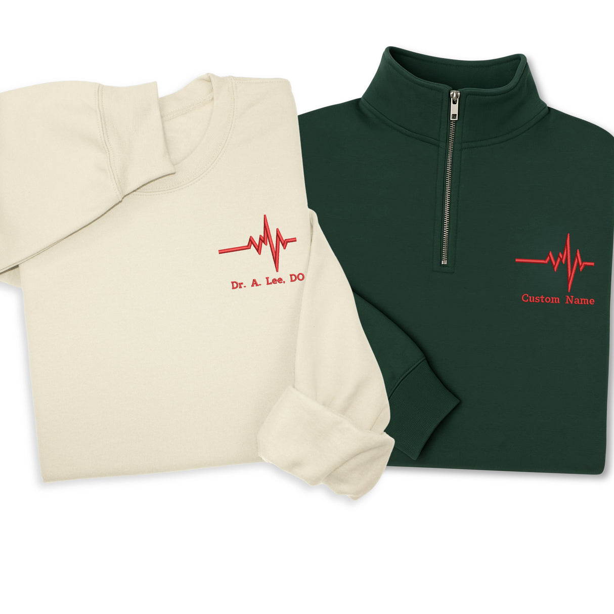 Custom  Heartbeat Embroidered Hoodie, Sweatshirt & 1/4 Zip – Personalized Nurse Gift, Stethoscope Design, Medical Workwear