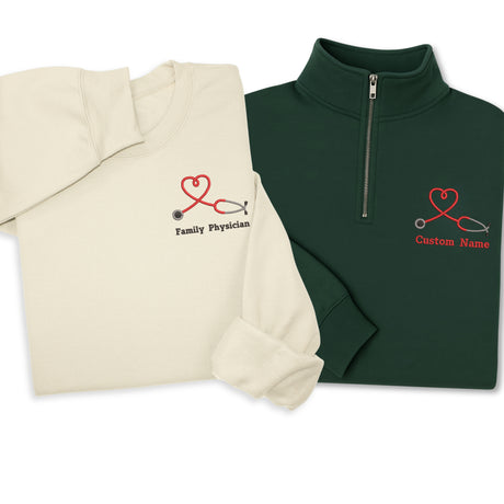 Custom Heart Stethoscope Embroidered Hoodie, Sweatshirt, 1/4 Zip - Personalized Medical Gift for Nurses & Doctors, Healthcare Apparel