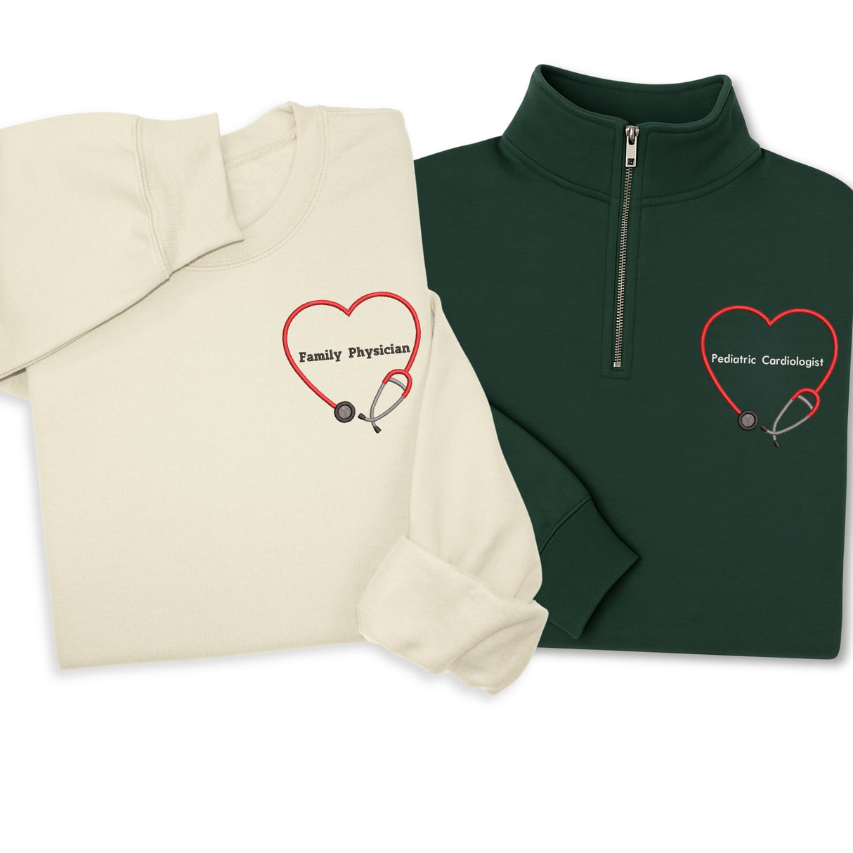 Personalized Heart Stethoscope Hoodie, Sweatshirt, 1/4 Zip – Custom Medical Embroidery Gift for Nurses, Doctors & Healthcare Workers