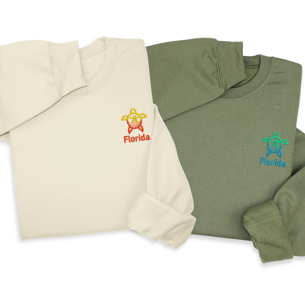 Florida Turtle Embroidered Hoodie & Sweatshirt, Sea Turtle Embroidery Pullover, Coastal Vacation Gift, Unisex Florida Beach Apparel