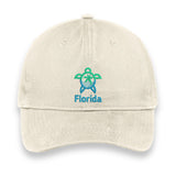 Florida Turtle Embroidered Hat, Sea Life Beach Cap, Unisex Coastal Gift, Vacation Souvenir Baseball Hat, Nature-Inspired Design