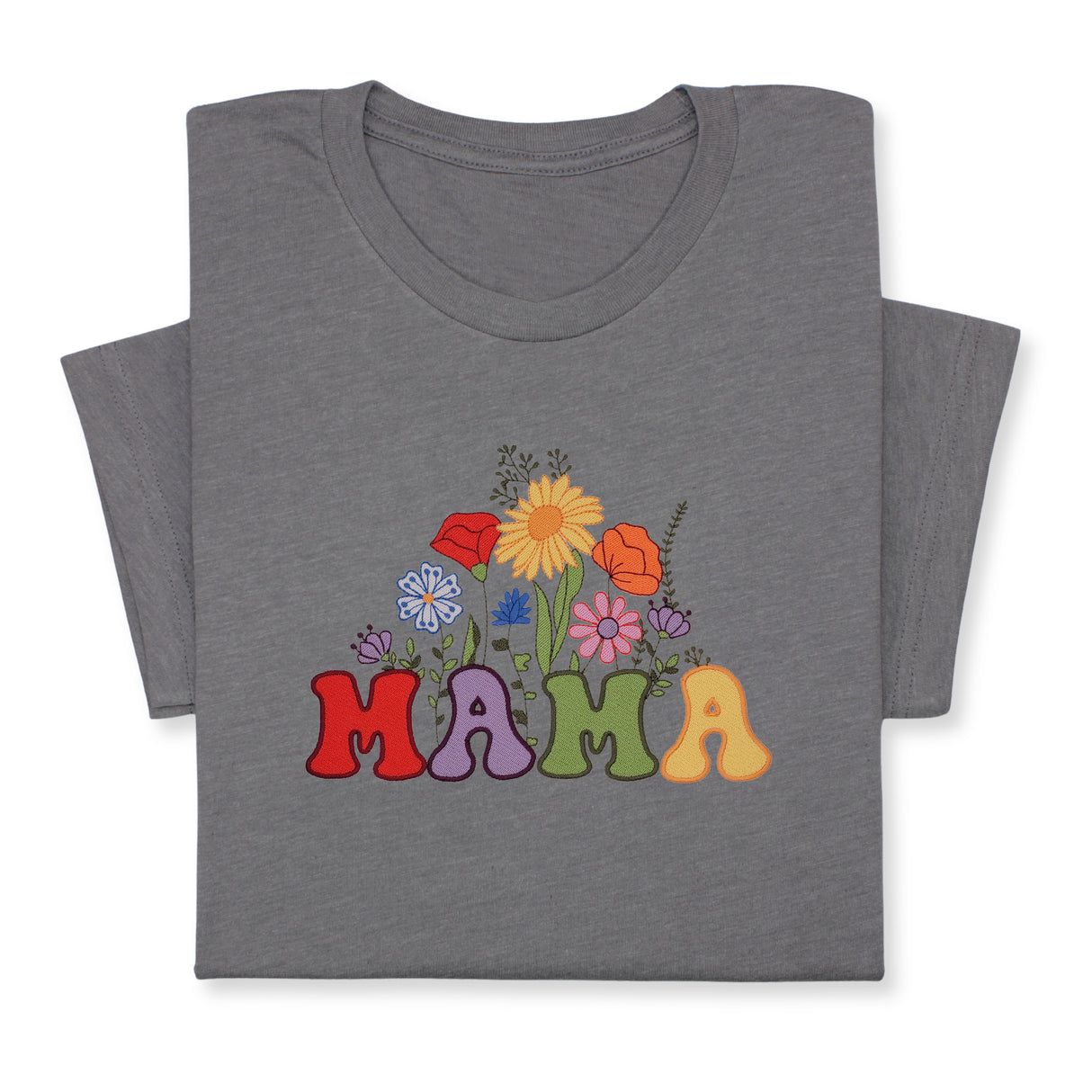 MAMA Floral Embroidered T-Shirt, Retro Flower Design Tee, Colorful Mother's Day Gift, Groovy Mom Shirt, Whimsical Botanical Aesthetic Outfit