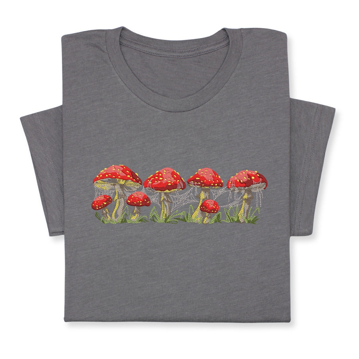 Red Mushrooms Embroidered T-Shirt, Whimsical Amanita Design, Unique Nature-Inspired Tee, Perfect Gift for Mushroom Lovers!