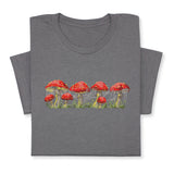 Red Mushrooms Embroidered T-Shirt, Whimsical Amanita Design, Unique Nature-Inspired Tee, Perfect Gift for Mushroom Lovers!