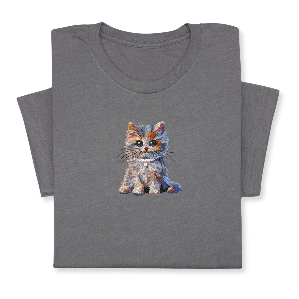 Cute Cat Embroidered T-Shirt, Colorful Kitty Design Tee, Whimsical Animal Lover Gift, Cozy Outfit, Furry Pet Embroidery for Cat Lovers