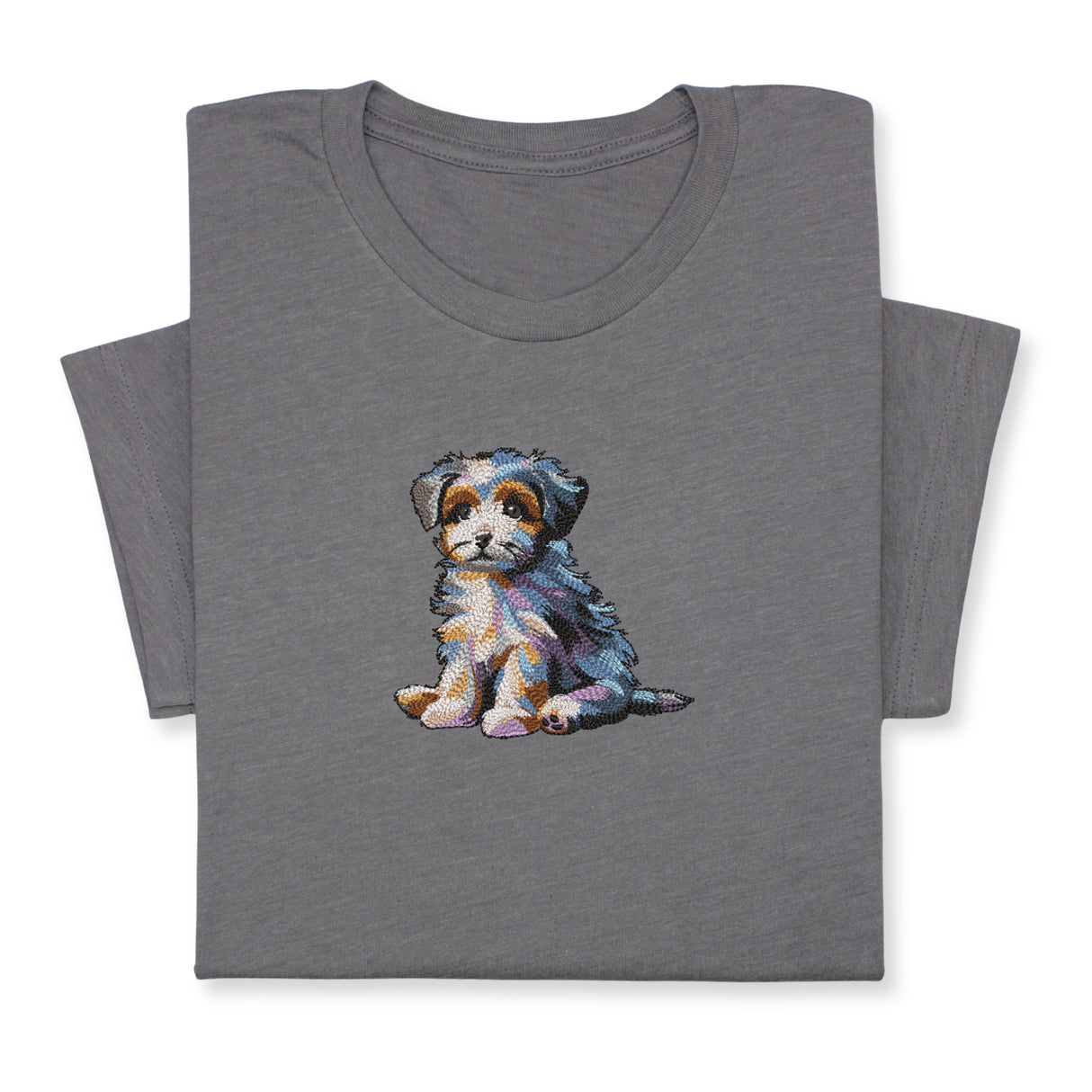 Cute Puppy Embroidered T-Shirt, Colorful Dog Lover Gift, Whimsical Pet Design Tee, Playful Animal Embroidery, Cozy Outfit for Dog