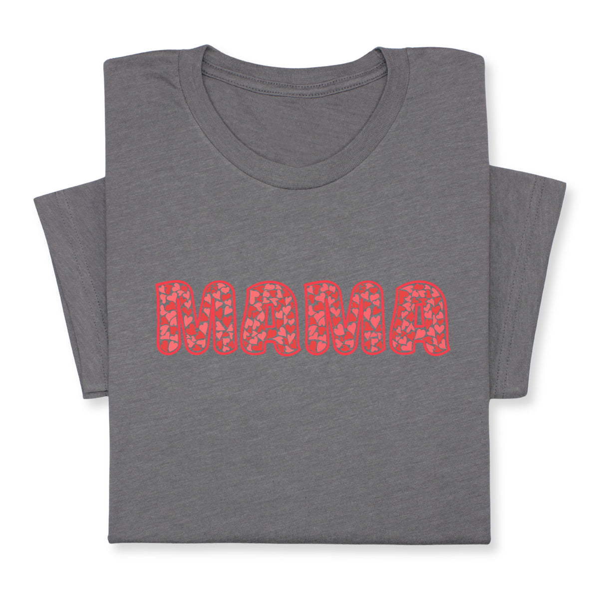 MAMA Print T-Shirt, Bold Red Heart Pattern Design, Cute Graphic Tee for Mom, Mother's Day Gift, Whimsical Mama Shirt for Her