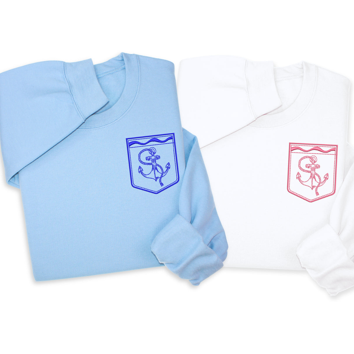 Anchor Embroidered Hoodie & Sweatshirt with Faux Pocket, Nautical Embroidery Pullover, Coastal Unisex Gift for Ocean & Sea Lovers